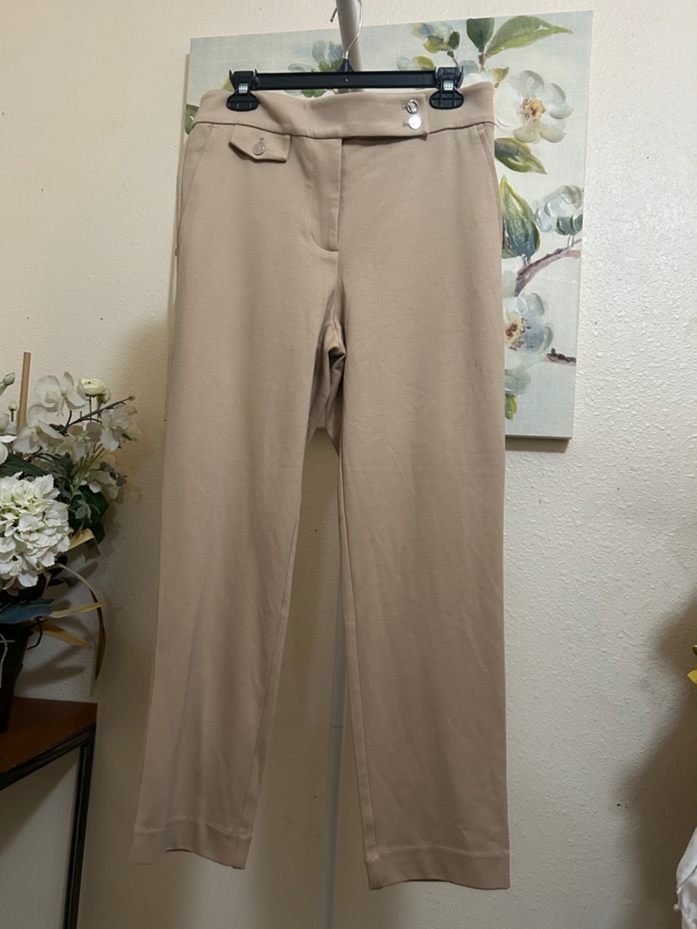 Lauren Ralph Lauren Tan Straight-Leg Stretch Pants